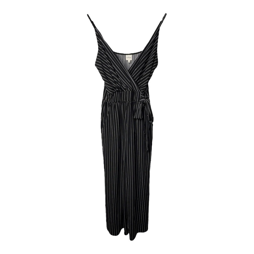 Kaileigh Black Striped Jumpsuit‎ Sleeveless Surplice Tie Waist Small Small